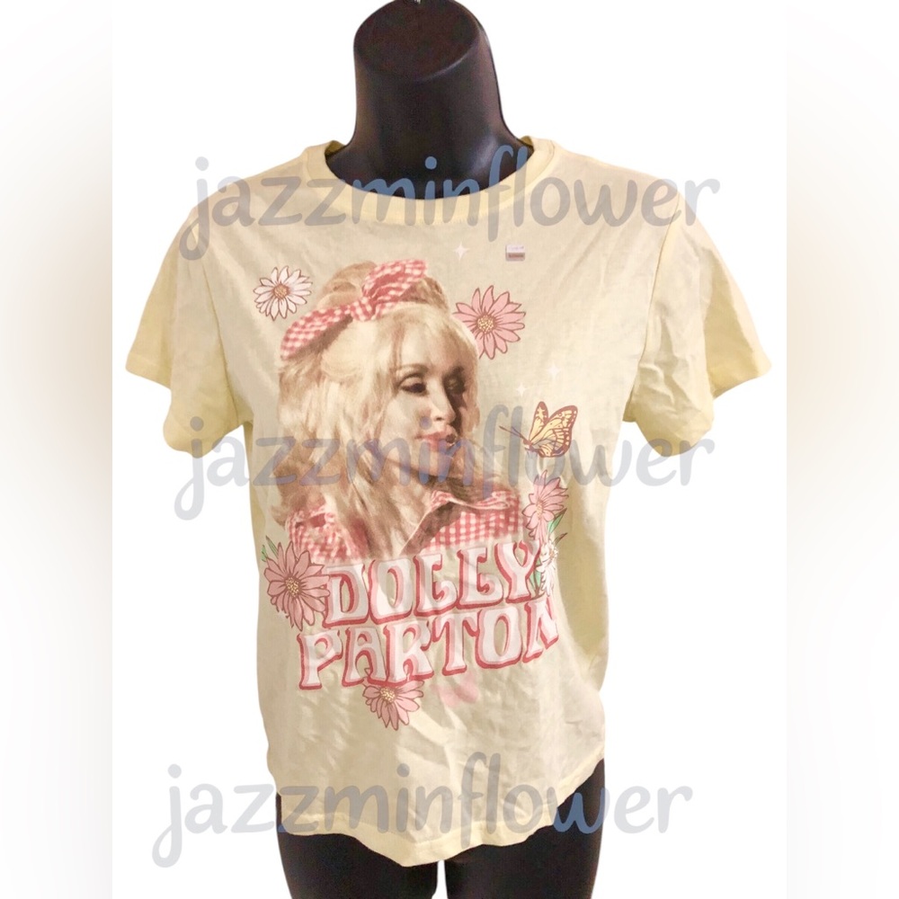 Dolly Parton Yellow Floral Graphic Print Tshirt Size Large Brand New